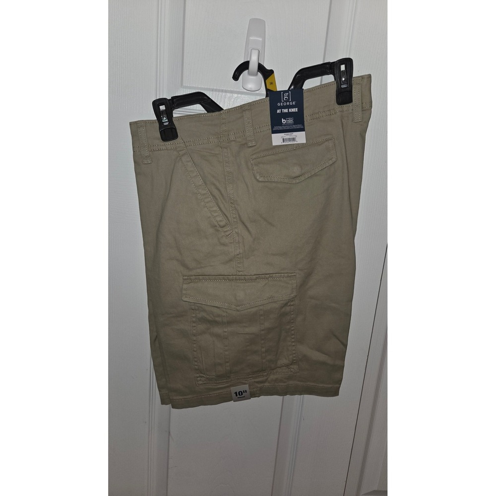 George Mens Cargo Shorts Stone Wash Khaki 10 Inch Inseam Size 36 NWT